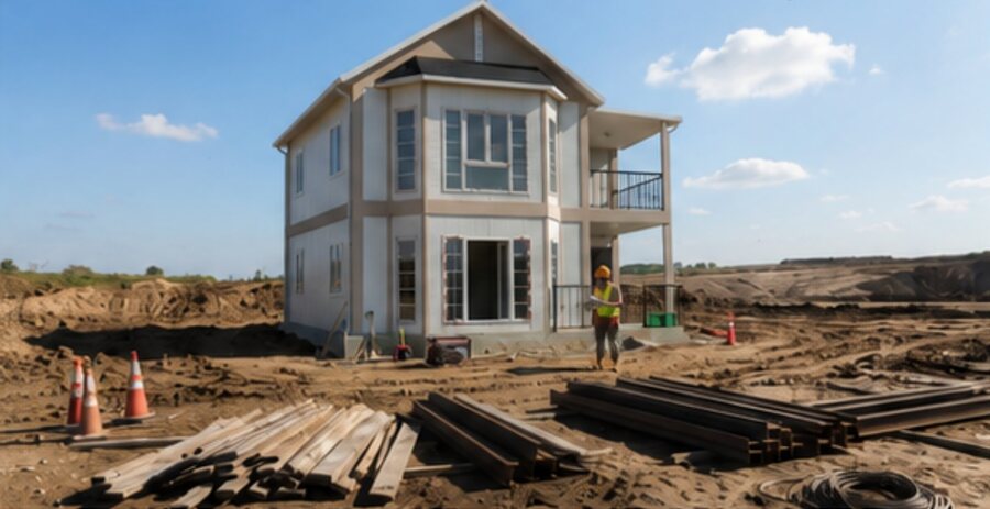 Yapım aşamasındaki şantiye tipi prefabrik konut